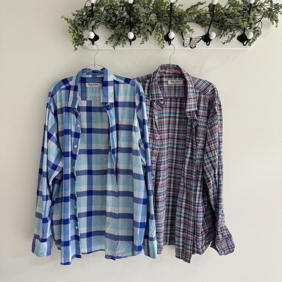 Men’s Tommy Bahama Bundle Of 2 Plaid Nylon Button Down Shirt XL Beach AS - Picture 1 of 4